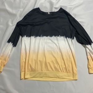 Navy yellow and white tie dye woman’s long sleeved shirt. Size L